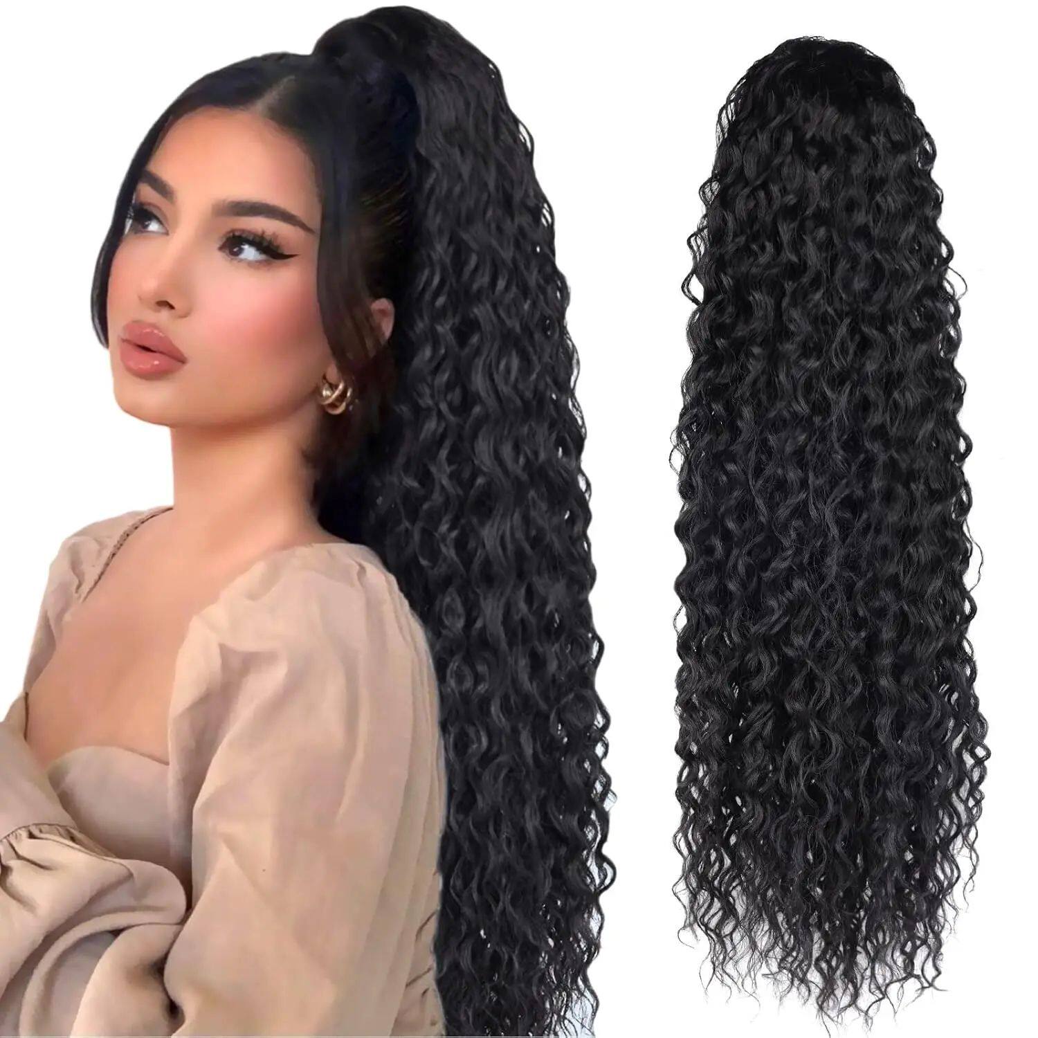 Synthetic Wig 24inch Long Curly Wave Drawstring Ponytail Hai