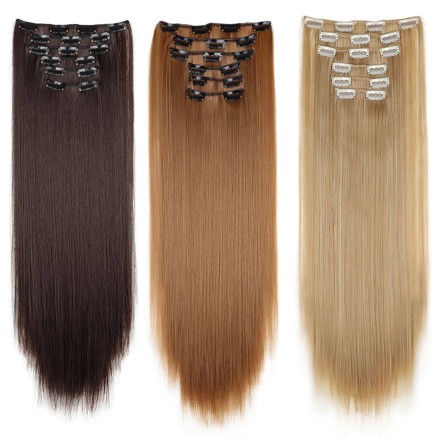 24Inch 16 Clips in Hair Extensions Long Straight Hairstyle S