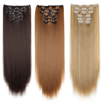 24Inch 16 Clips in Hair Extensions Long Straight Hairstyle S