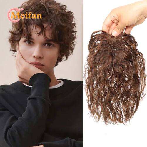 Short Curly Wavy Hair Toppers Synthetic Clip In Hair Extensi