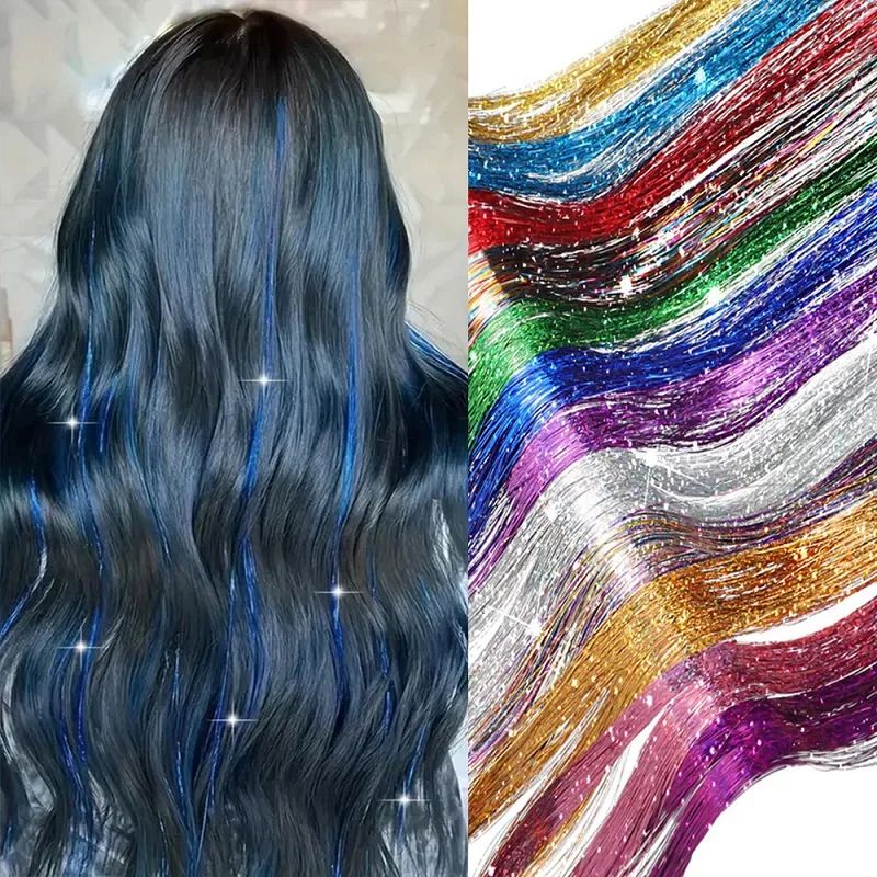 Synthetic Sparkling Shiny Tinsel Hair Extensions Colorful Ho