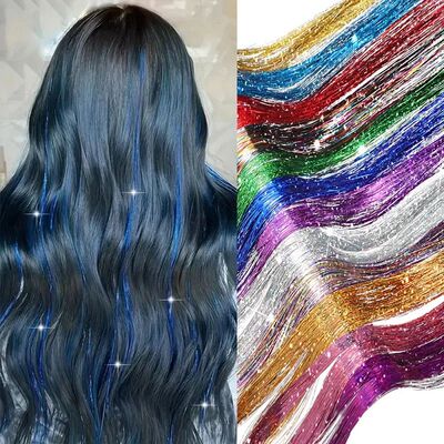 Synthetic Sparkling Shiny Tinsel Hair Extensions Colorful Ho