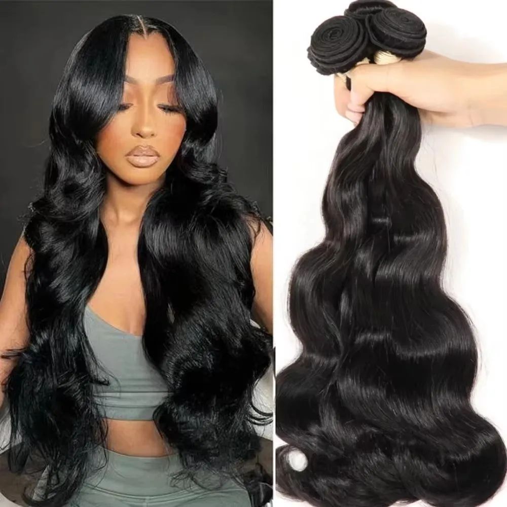 Brazilian 30 32 Inch Raw Human Hair Bundles Body Wave 1 3 4