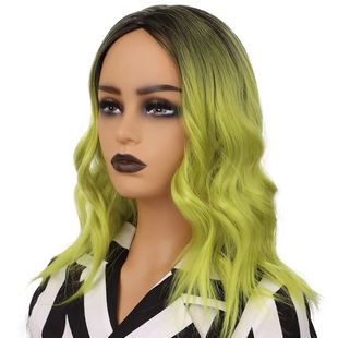 Ombre Green Curly Bob Wigs for Women Short Wavy Curly Dark R