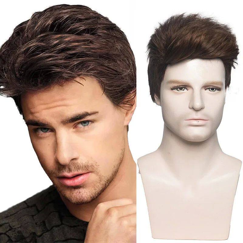 Synthetic Short Brown Men Wigs Handsome Male Daily Costume F