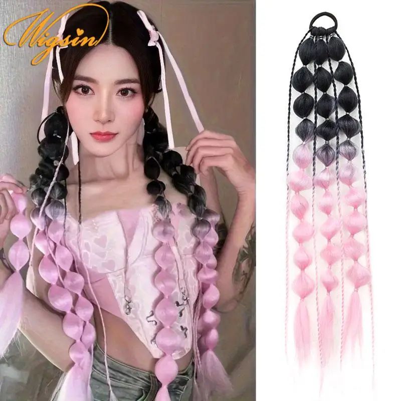 WIGSIN 24Inch Synthetic Colored Long Lantern Bubble Braid Po