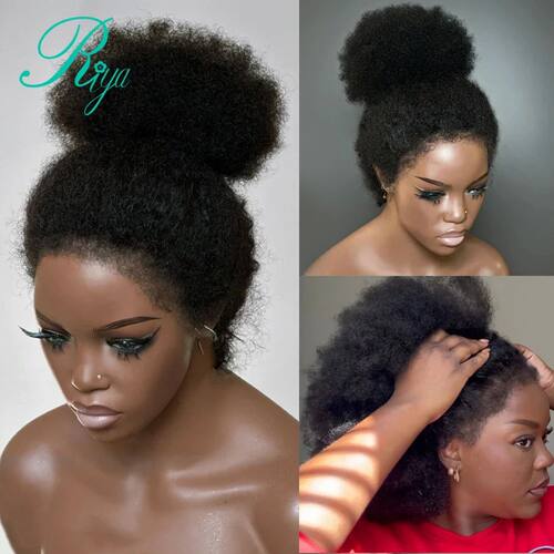 Afro Curly 13x4 Lace Frontal Wig With 4c Edges Mongolian Cur