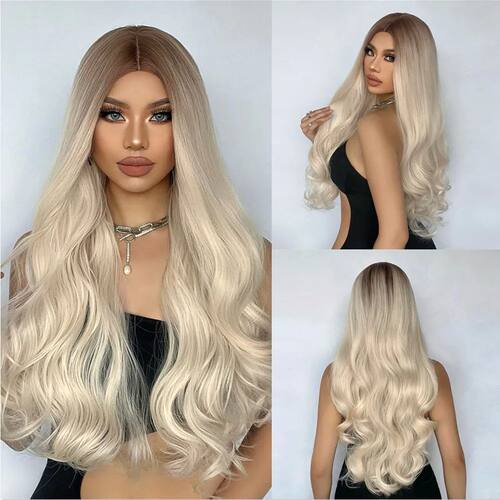 ALAN EATON Platinum Blonde Long Wavy Wig Ombre Synthetic Wig