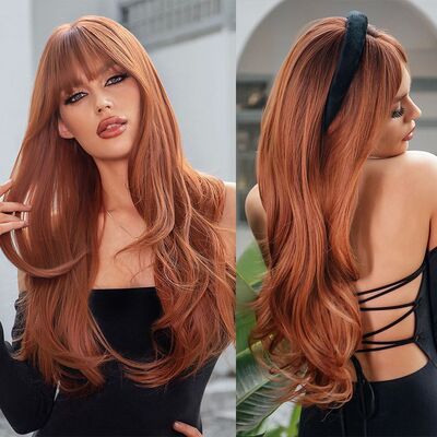 GEMMA Red Brown Copper Ginger Long Straight Synthetic Wigs f