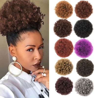 Afro Puff Drawstring Ponytail Extension for Black Women, Bla