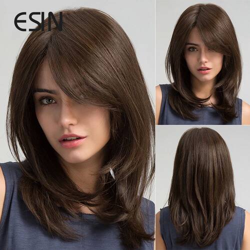 ESIN Synthetic Dark Brown Wig Long Wave Wigs for Women Hair