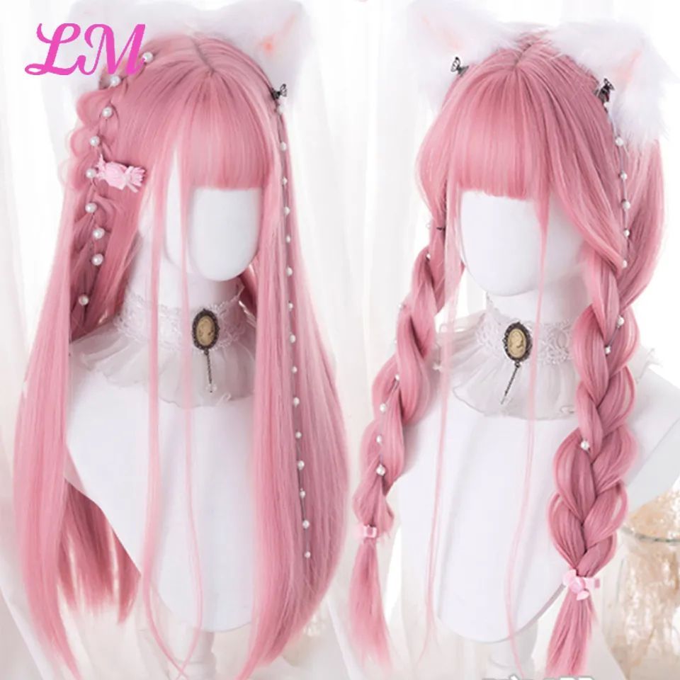 LM Cosplay Wig With Bangs Synthetic Straight Hair 24 Inch Lo