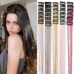 12Pcs Synthetic Hair Tinsel Clip in 20Inch Glitter  Tinsel H