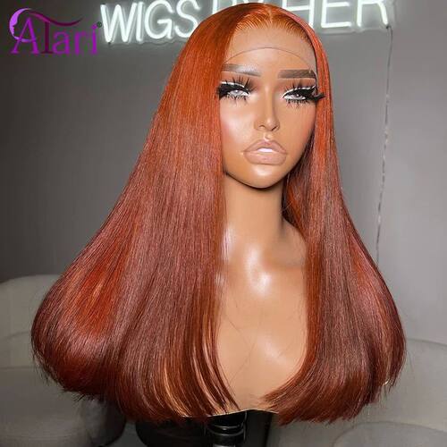 Transparent 13x4 13x6 Lace Frontal Wig Ginger Orange Straigh