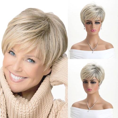 10 inches Gold Natural Wigs for Women Short curly Synthetic