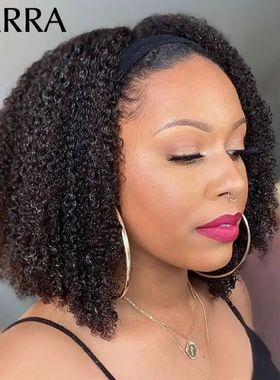Afro Kinky Curly Human Hair Headband Wig For Black Women 180