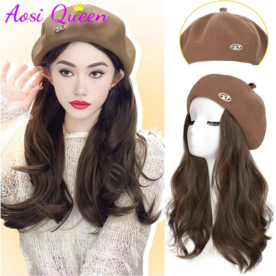 AOSI  Hat And Wig Integrated Fashion Women's 2023 New Beret