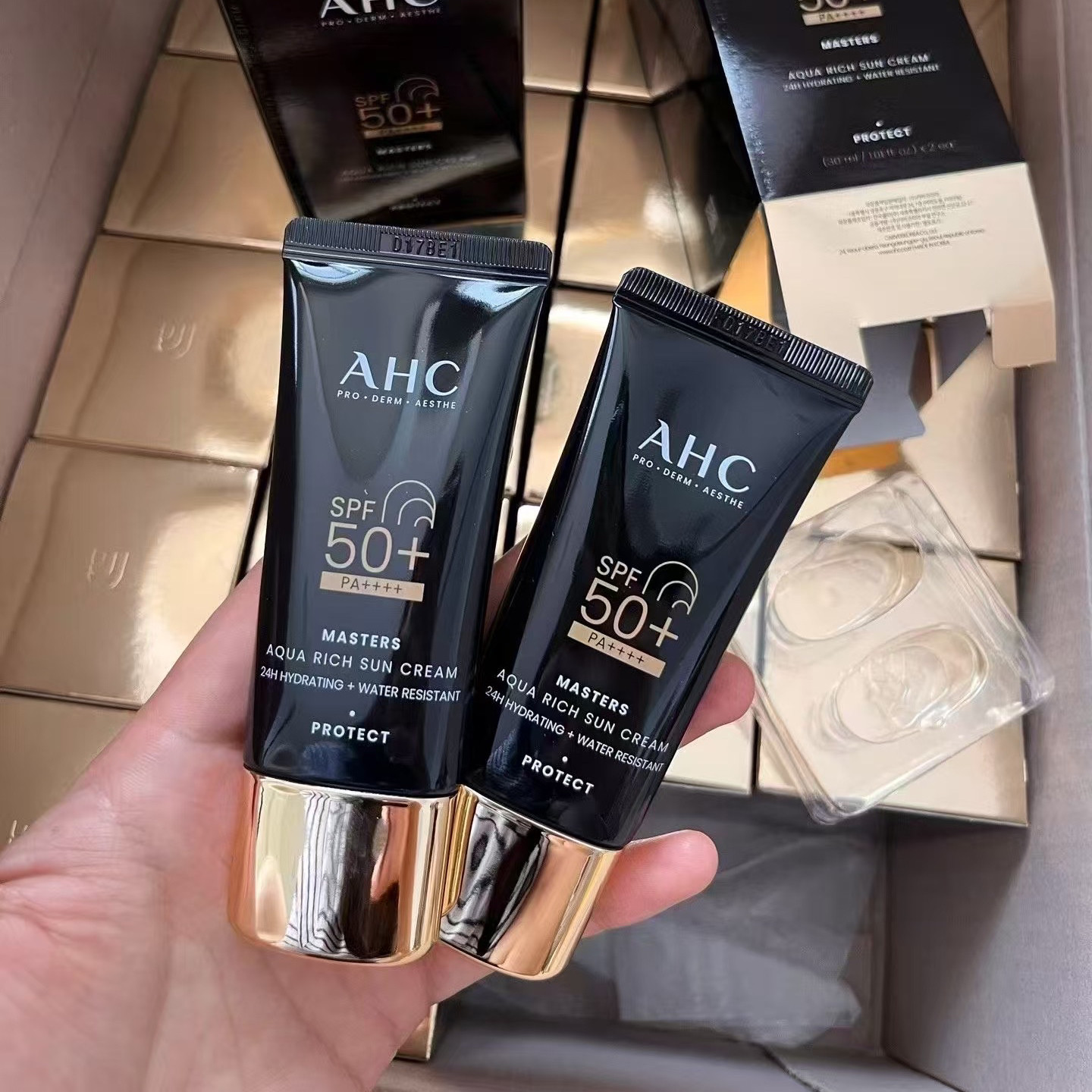 AHC黑金防晒套2支装清爽水感防晒霜乳不假白防紫外线spf50