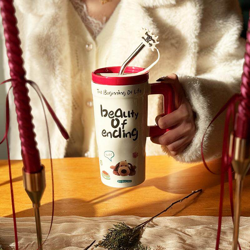 可爱创意陶瓷马克杯带盖高颜值设计感女生喝水杯子情侣杯礼物精致