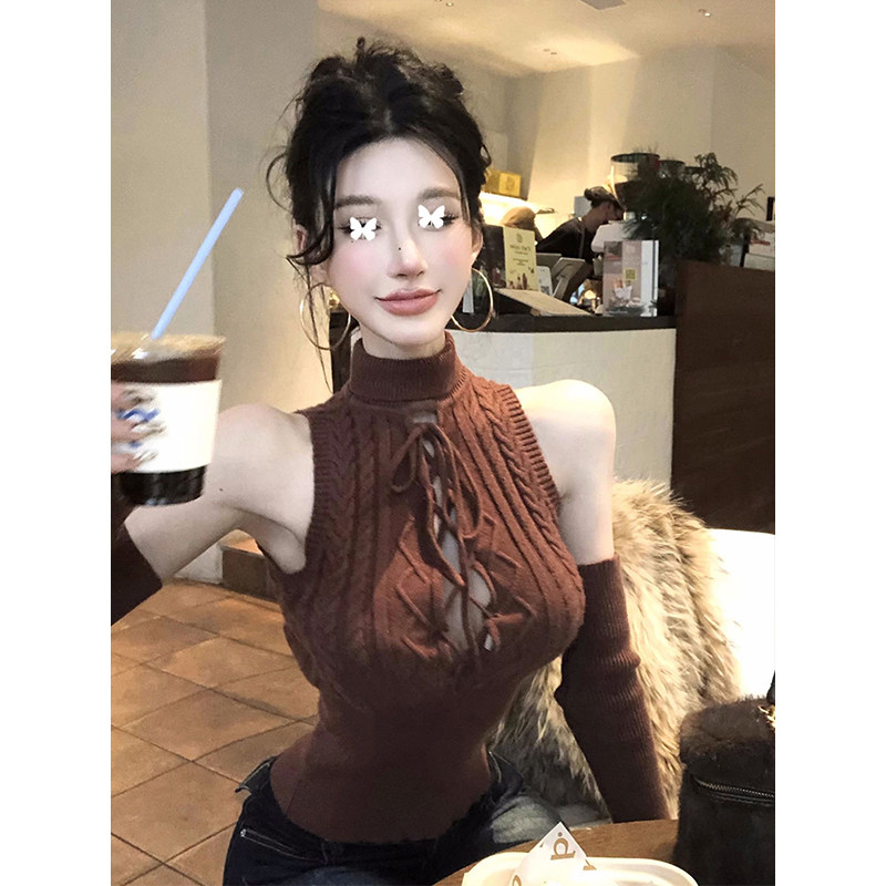 TYST辣妹风高领系带针织背心女冬季新款修身显瘦露肩打底衫上衣,女装/女士精品,背心吊带,淘宝优惠券,粉丝福利购,淘宝优惠卷