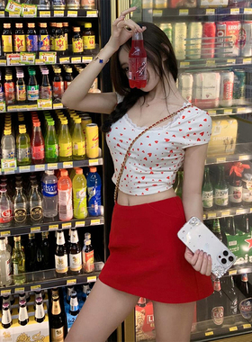 TYST红色半身裙女夏韩系设计感修身显瘦a字裙包臀裙性感辣妹裙子
