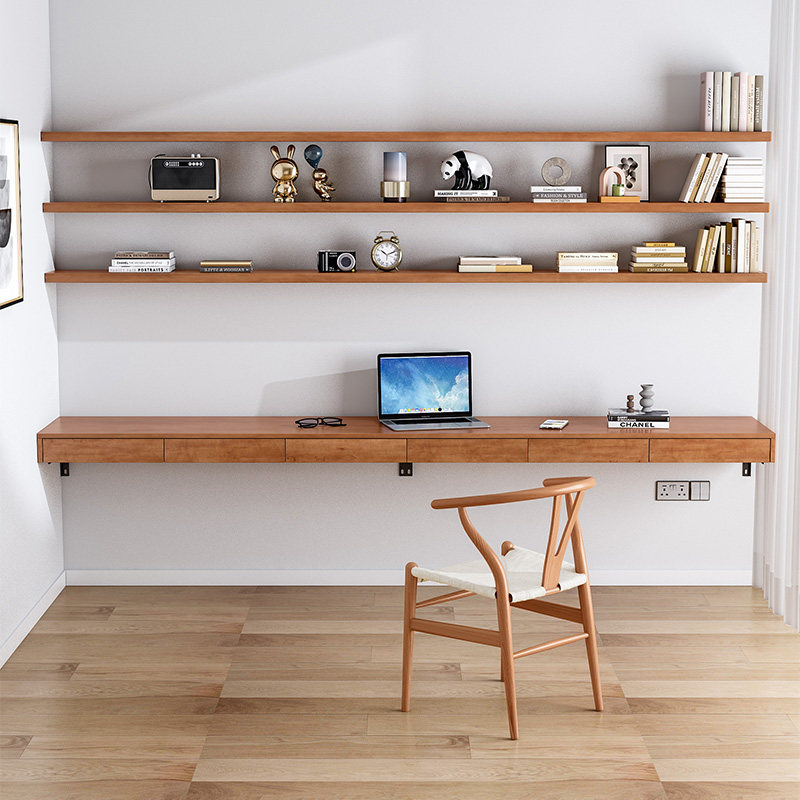 实木壁挂式书桌书架简约