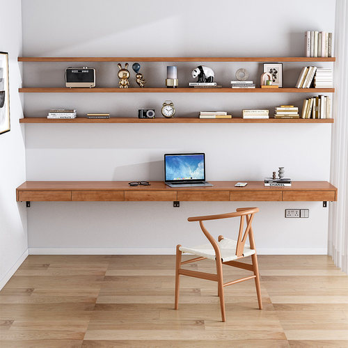 实木壁挂式书桌书架简约