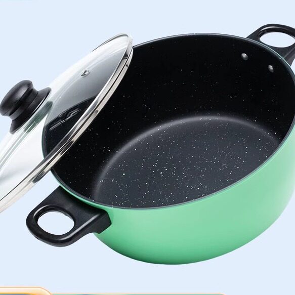 章丘不粘无烟蒸锅汤锅通用加厚麦饭石不粘锅家用礼品锅