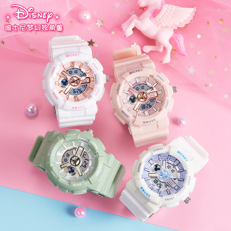 迪士尼儿童手表女ins风简约气质初中小学生女孩防水运动电子手表