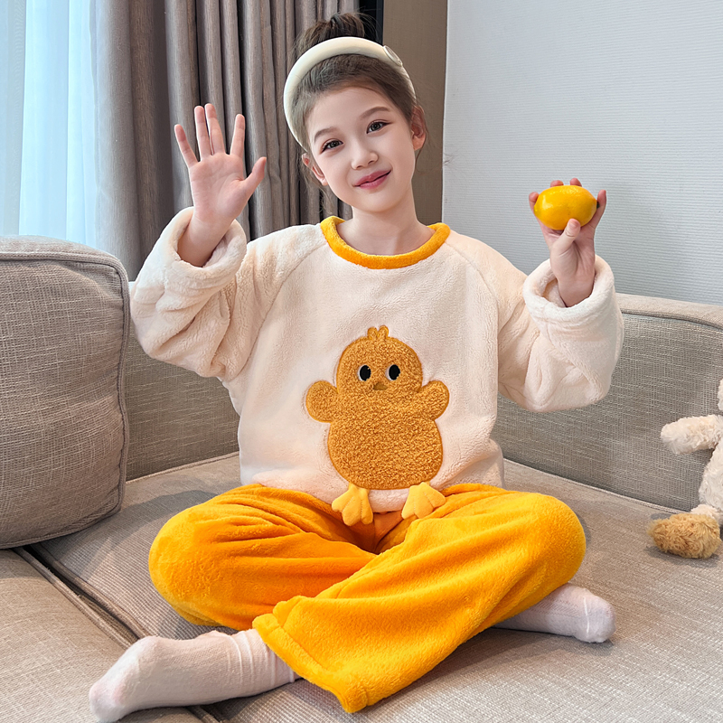 儿童秋冬款睡衣套装女孩加厚法兰绒冬季女童珊瑚绒2025新款家居服