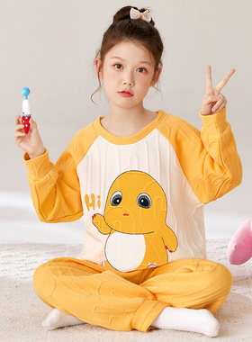 女童睡衣秋冬季空气夹层棉儿童2025新款奶龙家居服加厚款长袖套装