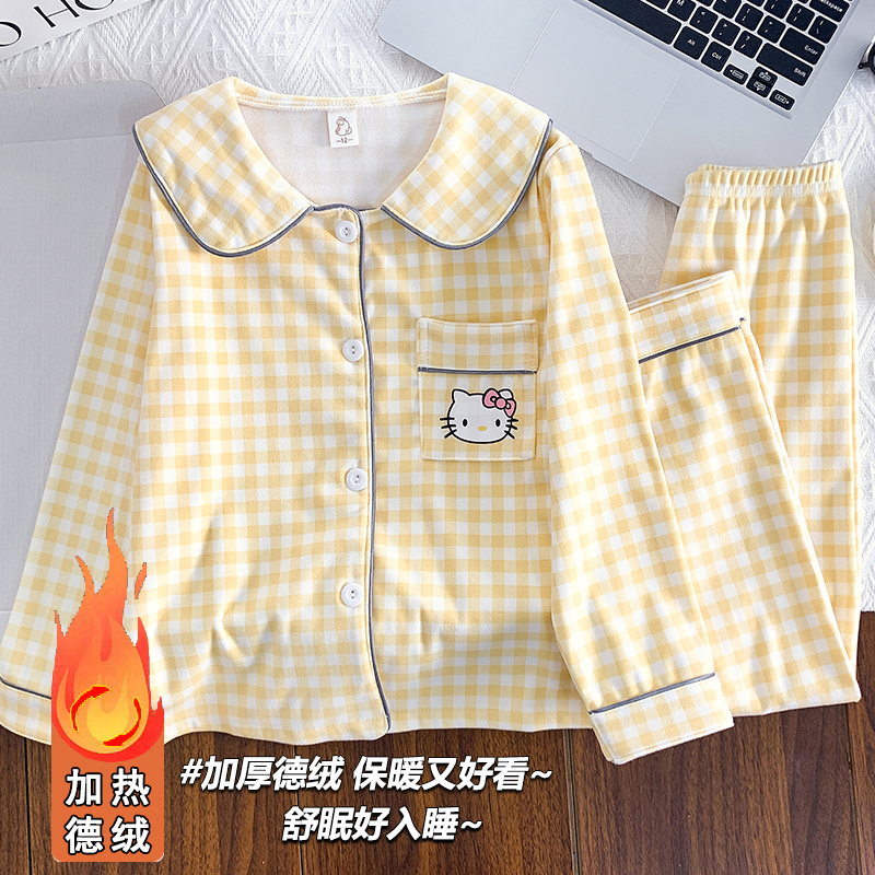 儿童睡衣2025新款女童秋冬季德绒加厚女大童春秋款女孩家居服套装