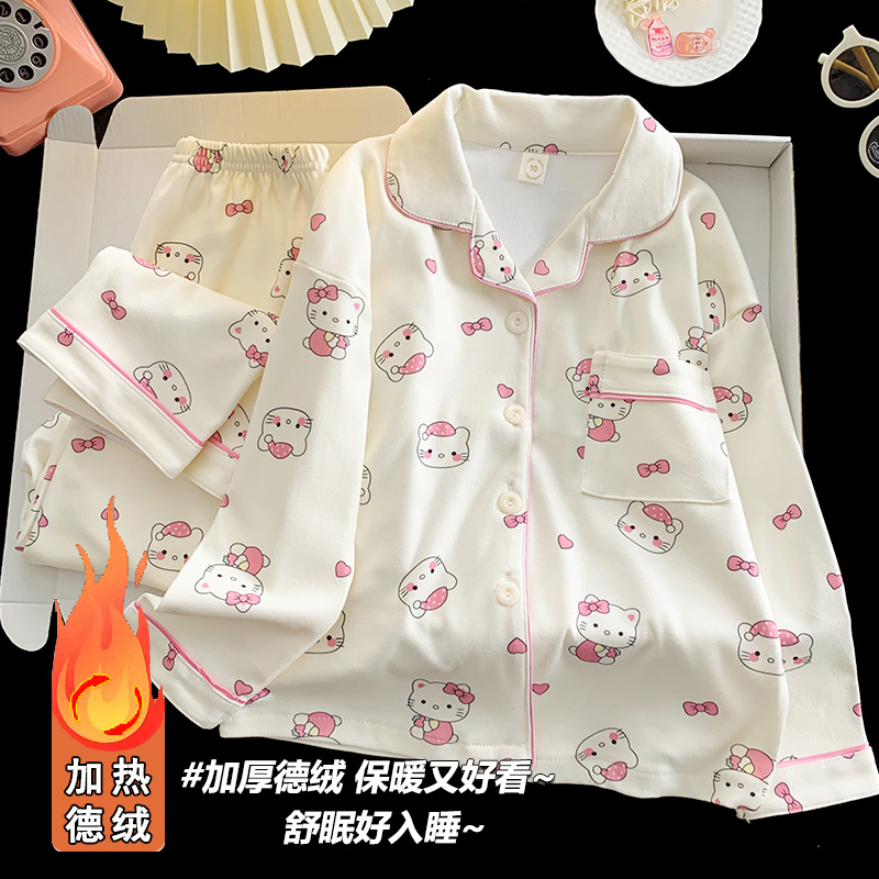 儿童睡衣女童加厚德绒秋冬季2025新款珊瑚绒女孩中大童家居服套装