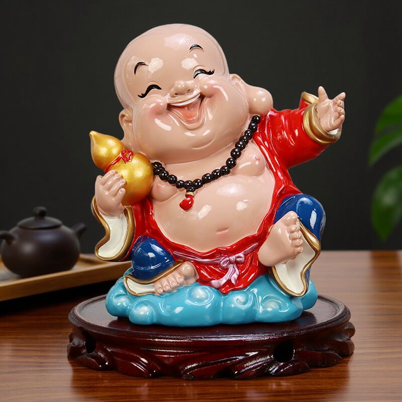 五福临门笑佛摆件可爱弥勒佛工艺品客厅办公室书房桌面装饰品摆设