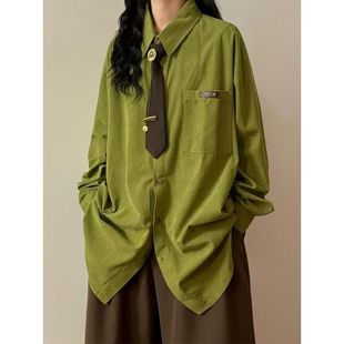 男女打底衫 春秋2026新款 衬衫 复古宽松简约百搭灯芯绒长袖 上衣 美式