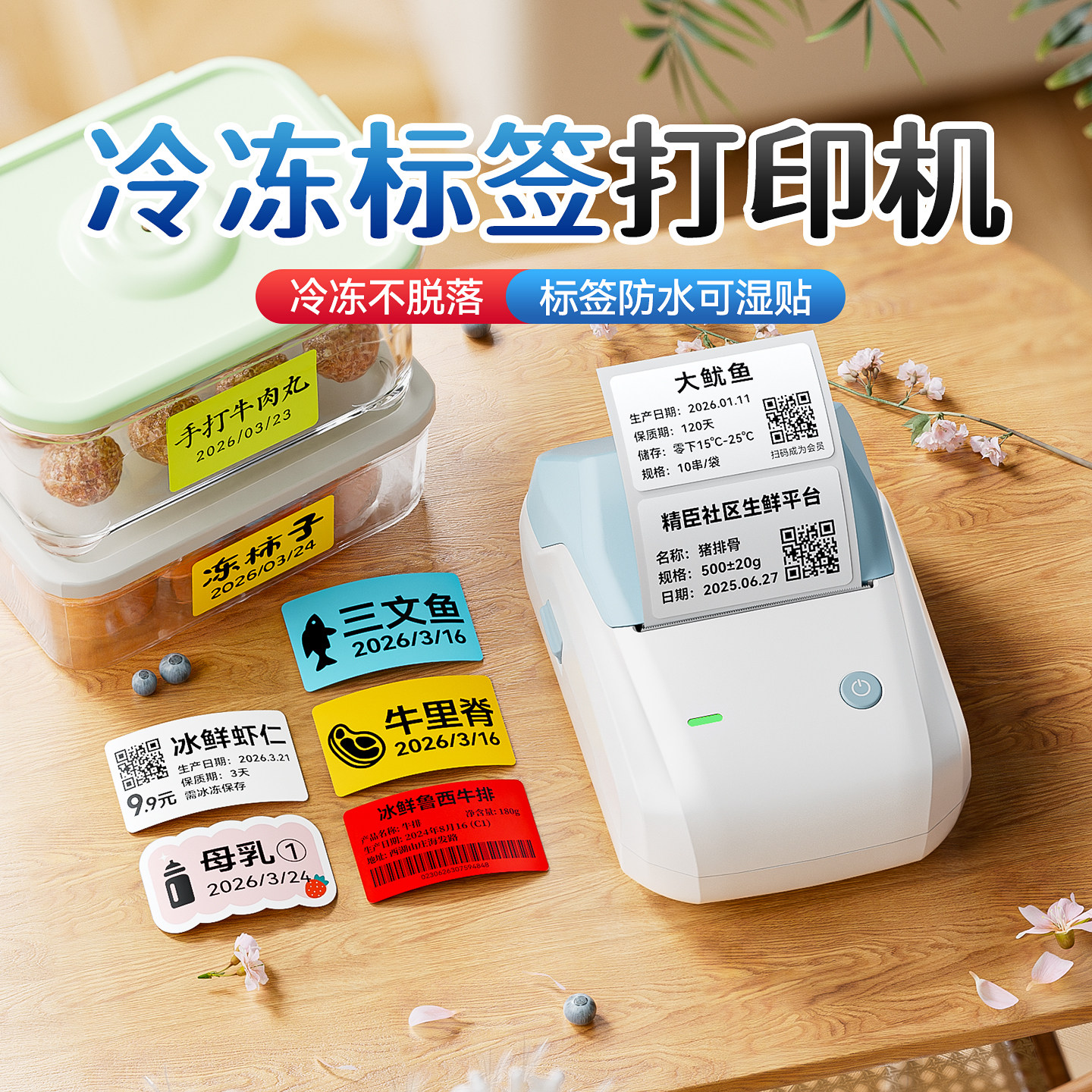 精臣B1冷冻标签打印机小型家用彩色食品日期不干胶厨房商用菜品名