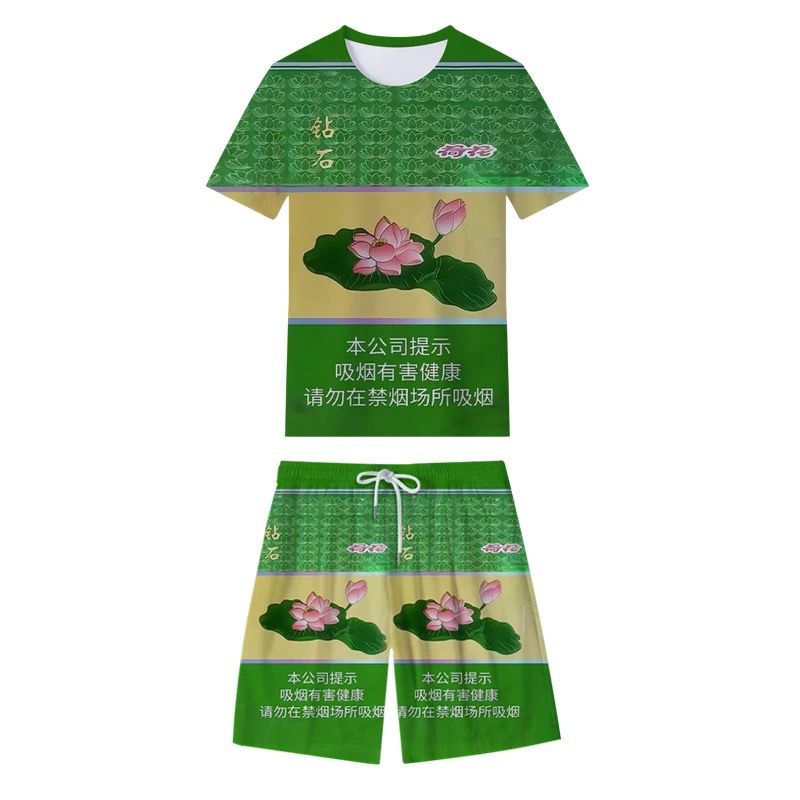 青岛蓝妹套装酒吧创意有趣短袖热门搞笑荷花短袖蘇煙T恤夏季战衣
