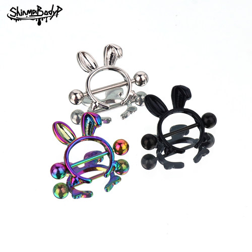 Shinma 可爱兔兔小兔子钛钢立体外螺纹乳环乳钉欧美流行穿刺饰品