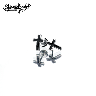 欧美复古朋克滴油弧形十字架钛钢耳钉耳骨钉穿刺饰品男女 Shinma