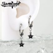 Shinma钛钢黑色五角星星挂坠耳环耳骨环百搭街头风亚比亚文化耳饰