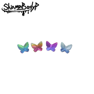 Shinma 136钛合金蝴蝶渐变线条雕刻辣妹甜酷小众穿刺耳钉唇钉