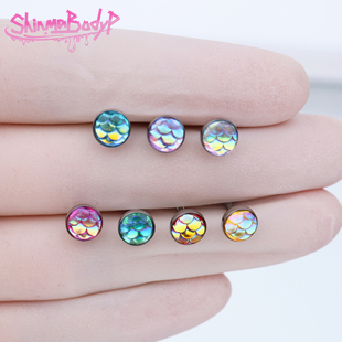 闪光滴油蛟姬人鱼鳞片土酷甜美舌钉舌环可爱辣妹穿刺饰品 Shinma