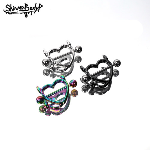 Shinma钛钢爱心恶魔角乳环乳钉