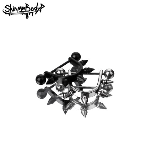 Shinma 钛钢黑白尖锥乳钉乳环土酷朋克外螺纹欧美人体穿刺饰品