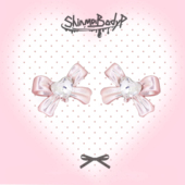 Shinma珊瑚粉爱心钻蝴蝶结内螺纹粗杆钛钢耳钉唇钉小众亚比芭蕾风