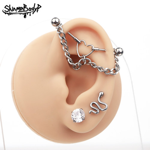 shinma爱心耳桥钛钢分解耳桥耳饰