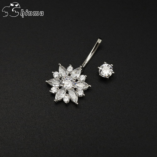 ShinmaS925纯银格桑花肚脐钉