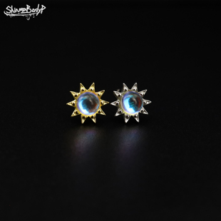 0.8MM纯银925银蛋白石太阳耳钉耳环耳骨钉欧美气质耳饰 Shinma
