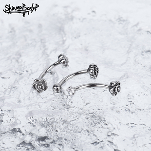 Shinma 钛钢内牙玫瑰锆石花朵眉钉耳钉ROOK钉手指钉哥特1.0牙粗