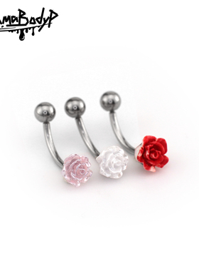 Shinma钛钢半透明粉白山茶花血色玫瑰内螺纹眉钉rook钉耳骨钉耳钉